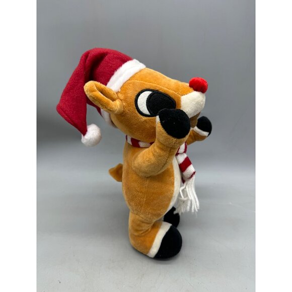 Gemmy Rudolph The Red-Nosed Reindeer Plush Toy With Santa Hat & Scarf 13' READ - Picture 2 of 9